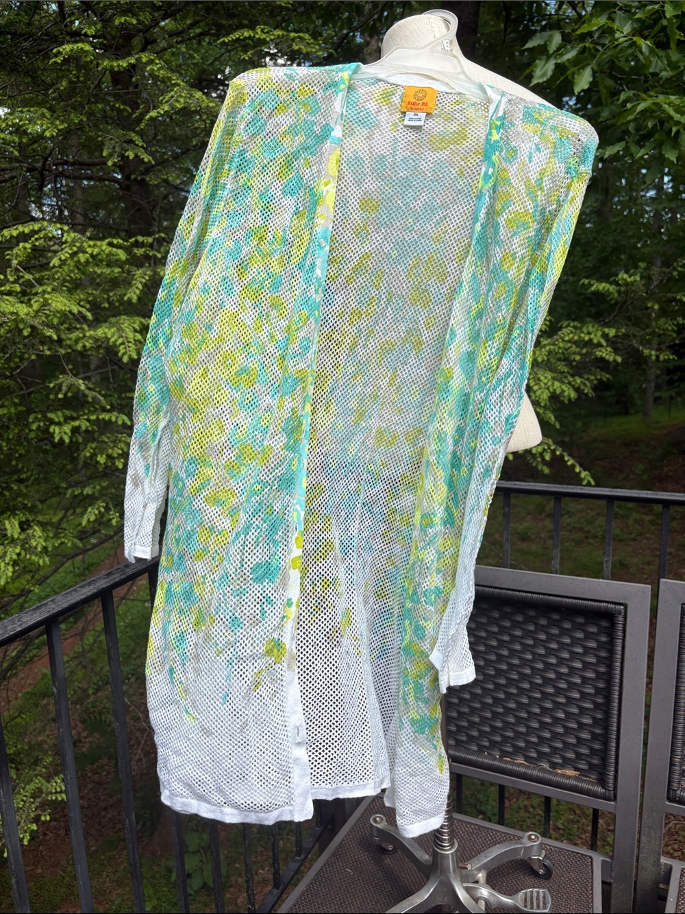 Ruby Rd. Lightweight Mesh Floral Cover-Up in Teal & Lime sz 3x